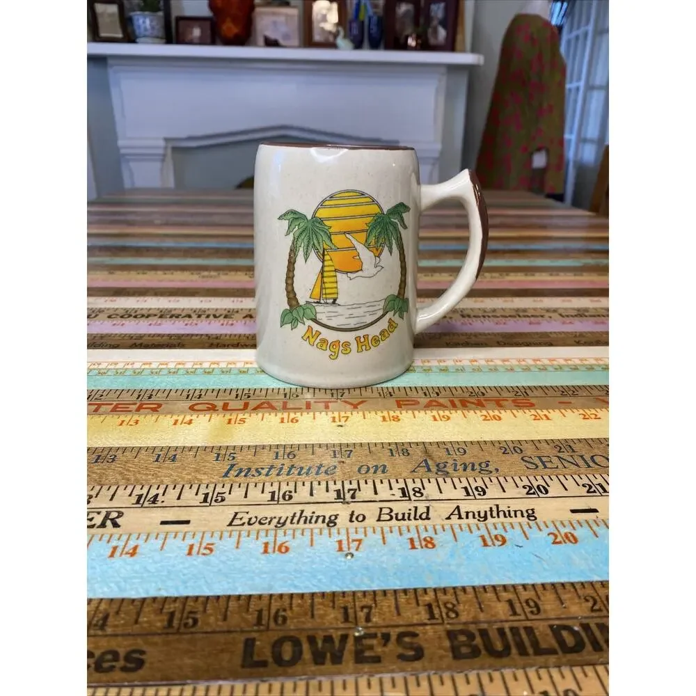 VINTAGE Outer Banks NC Nags Head Ceramic Beer Stein Coffee Mug OBX Hatteras